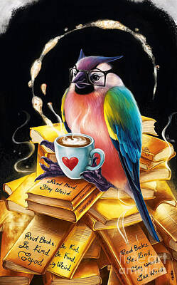 Birds Drawings Rights Managed Images - Waxwings lover - Book Lover - Read Books - Book Lover - Gift Book Reader - Gift for Librarian - Read Books Be Kind Stay Weird - Be Kind Royalty-Free Image by Grover Mcclure