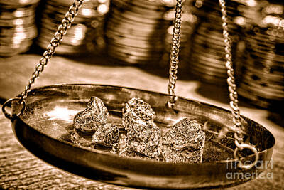 Landmarks Royalty-Free and Rights-Managed Images - Weighing Gold - Sepia by American West Legend