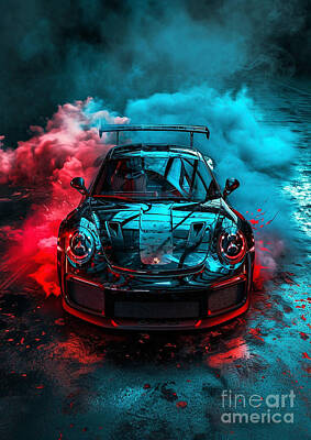 Transportation Digital Art Royalty Free Images - Weissach Inferno Porsche 911 GT2 RS in Smoke Symphony Royalty-Free Image by Clark Leffler