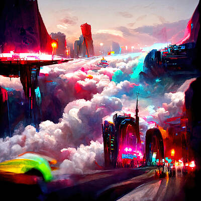 Science Fiction Paintings - Welcome to Cloud City, 05 by AM FineArtPrints