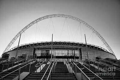 Football Rights Managed Images - Wembley Stadium in black and white Royalty-Free Image by Ann Biddlecombe