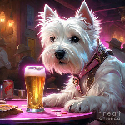 Beer Paintings - West Highland White Terrier Westies Whiskies Highland Howls and Hops  by Adrien Efren