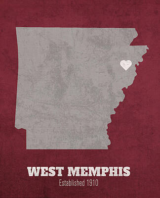 Minimalist Movie Posters 2 Rights Managed Images - West Memphis Arkansas City Map Founded 1910 University of Arkansas Color Palette Royalty-Free Image by Design Turnpike