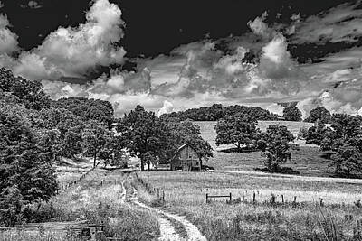 Black And White Line Drawings - West Virginia Mountain Farm by Bob Bell
