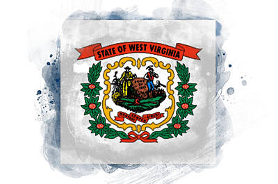Vintage Tees - West Virginia state flag watercolor by Mark Miglionico
