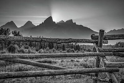 Airplane Paintings Royalty Free Images - Western Wyoming Mountain Sunset - Black and White Royalty-Free Image by Gregory Ballos