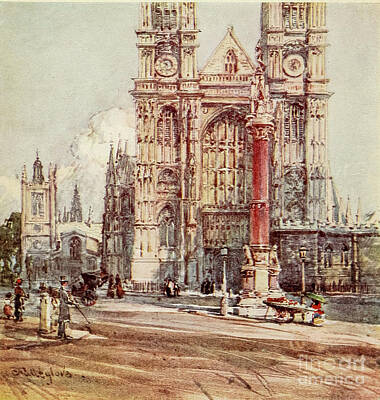 City Scenes Drawings - WESTMINSTER ABBEY THE WEST FRONT t2 by Historic Illustrations
