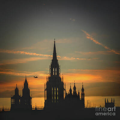 London Skyline Royalty-Free and Rights-Managed Images - Westminster London Skyline At Dusk by Tylie Duff Photo Art