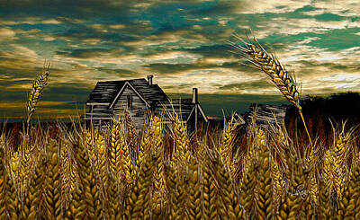 Actors Mixed Media - Wheat Field Farm House by Doug LaRue