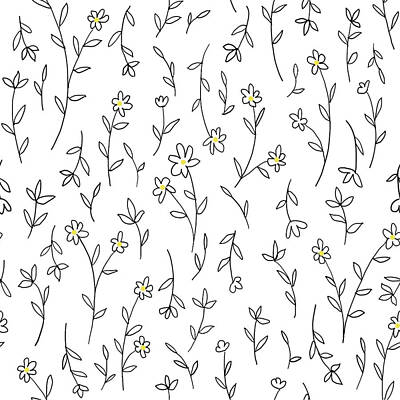 Abstract Flowers Drawings - Whimiscal Daisy Hand Drawn Flowers by Toni Grote