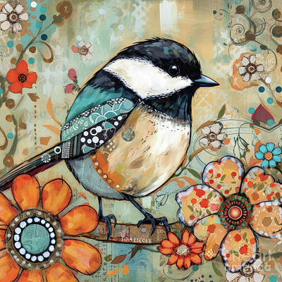 Royalty-Free and Rights-Managed Images - Whimsical Black Capped Chickadee by Tina LeCour