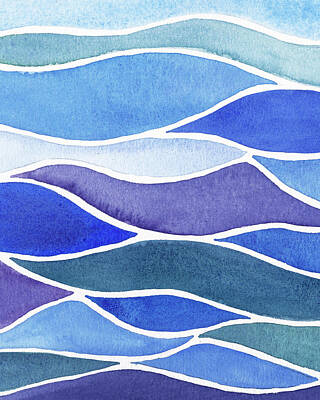 Royalty-Free and Rights-Managed Images - Whimsical Ocean Waves And Lines Watercolor  by Irina Sztukowski