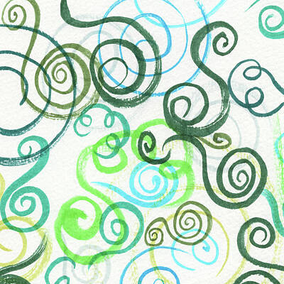 Amy Kirkpatrick Watercolor Hummingbirds Rights Managed Images - Whimsical Organic Lines Curves And Swirls Green Blue Watercolor Pattern I Royalty-Free Image by Irina Sztukowski