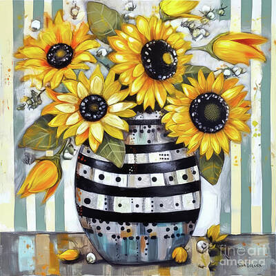 Sunflowers Royalty-Free and Rights-Managed Images - Whimsy Sunflowers by Tina LeCour
