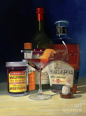 Food And Beverage Paintings - Whistle Pig Manhattan by Max Savaiko