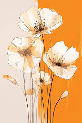 Lilies Paintings - White and Burnt Orange - Scandinavian Art by Lourry Legarde