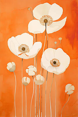 Royalty-Free and Rights-Managed Images - White and Cream Floral - Burnt Orange Art by Lourry Legarde