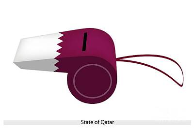 Football Drawings - White and Red Whistle of State of Qatar by Iam Nee