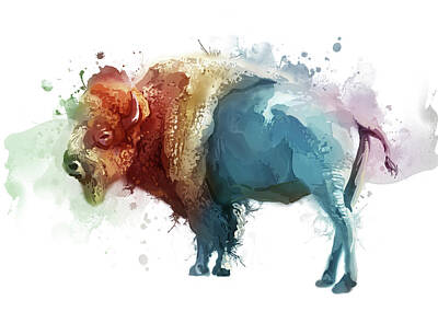 Mammals Digital Art - White Buffalo Colorful by Bekim M