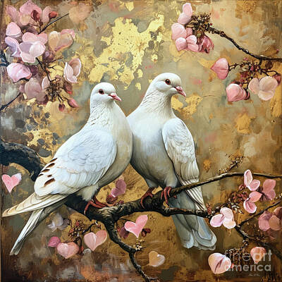 Birds Painting Rights Managed Images - White Doves In Love Royalty-Free Image by Tina LeCour