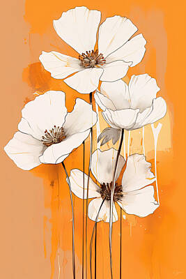 Royalty-Free and Rights-Managed Images - White Flowers Against Orange Background by Lourry Legarde