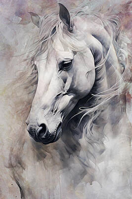 Mammals Mixed Media - White horse by Mihaela Pater