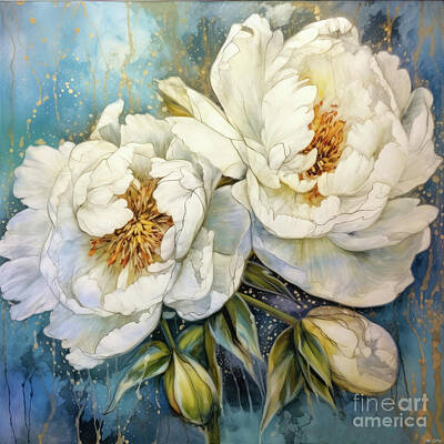Royalty-Free and Rights-Managed Images - White Peony Blossoms by Tina LeCour