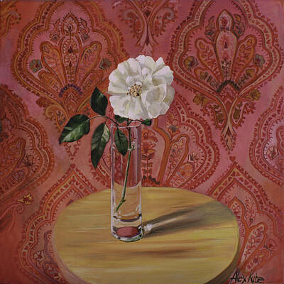 Roses Paintings - White Rose by Alexandra Kube