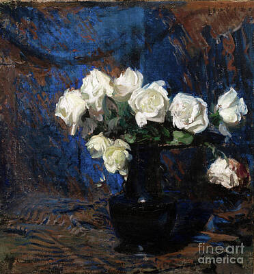 City Scenes Paintings - White Roses - Still Life by Sad Hill - Bizarre Los Angeles Archive