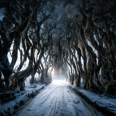 Recently Sold - Abstract Landscape Digital Art Rights Managed Images - White Walkers Dark Hedges Royalty-Free Image by Wes and Dotty Weber