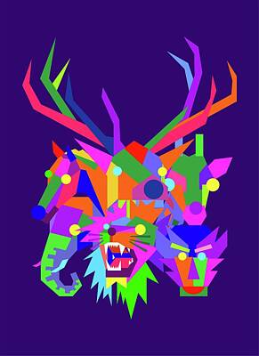 Royalty-Free and Rights-Managed Images - Wild Animals Geometric WPAP Style with Blue Background  by Ahmad Nusyirwan