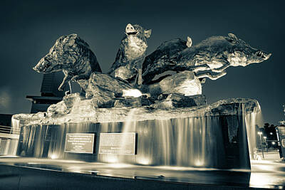 Football Royalty-Free and Rights-Managed Images - Wild Band of Razorbacks Stadium Fountain in Sepia by Gregory Ballos