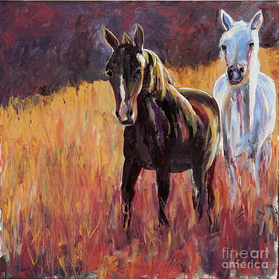 Mammals Paintings - Wild Ponies by Patty Donoghue