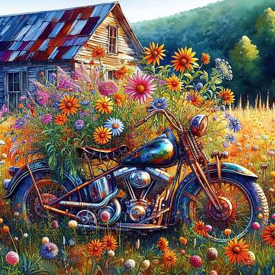 Mixed Media - Wildflower Bike by Donna R Chacon