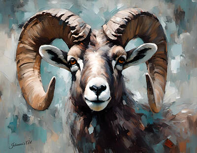 Surrealism Digital Art Rights Managed Images - Wildlife - Abstracted Surrealism - Bighorn Sheep 1 Royalty-Free Image by Johanna