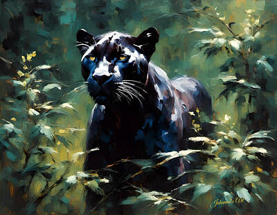 Surrealism Royalty Free Images - Wildlife - Abstracted Surrealism - Black Panther 2 Royalty-Free Image by Johanna