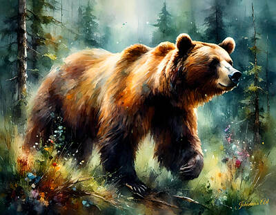 Animals Digital Art Rights Managed Images - Wildlife in Watercolor - Bear 2 Royalty-Free Image by Johanna