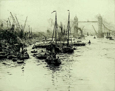 Paintings - William Lionel Wyllie 1851 1931 Drypoint etching   The Pool of London by Artistic Rifki