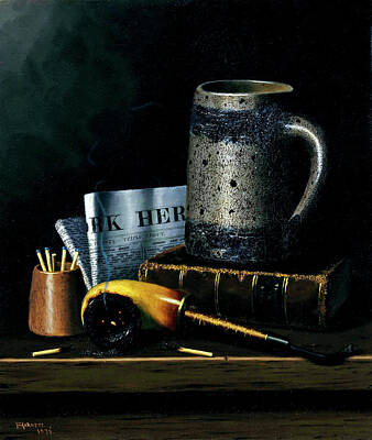 Beer Paintings - William Michael Harnett 1848 1892 Still Life with New York Herald Beer Stein and Pipe by Artistic Rifki