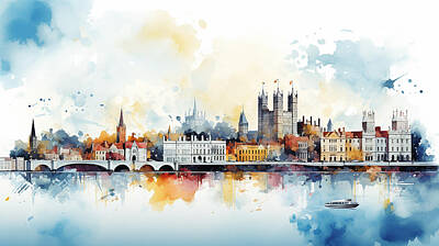 Skylines Mixed Media - Windsor Skyline Watercolour #34 by Stephen Smith Galleries