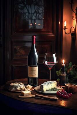 Wine Digital Art Royalty Free Images - Wine and Cheese Royalty-Free Image by Glenn Roquemore