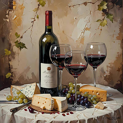 Food And Beverage Mixed Media - Wine And Cheese by Pennie McCracken