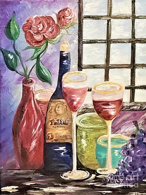 Wine Paintings - Wine and Roses by Eloise Schneider Mote