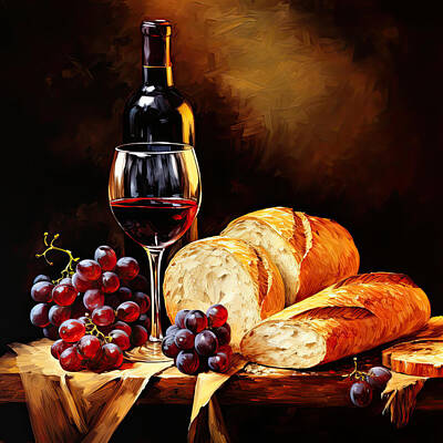 Food And Beverage Digital Art - Wine Art Painting by Lourry Legarde