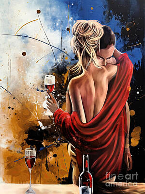 Wine Paintings - Wine love  by Gull G
