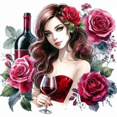 Wine Digital Art - Wine Women and Roses 3 by Floyd Snyder
