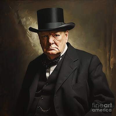 Recently Sold - Surrealism Paintings - Winston Churchill by Asar Studios by Celestial Images