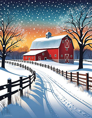 Digital Art - Winter Barn by Greg Joens