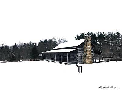 Landscapes Drawings - Winter Cabin Solace by Rachael Garcia