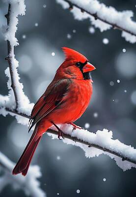 Birds Digital Art - Winter Cardinal  by Michael Moriarty